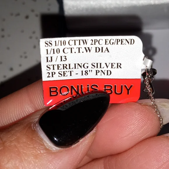 NWT - Sterling Silver Diamond Square Pendant & Stud Earring Set - White - Picture 4 of 4